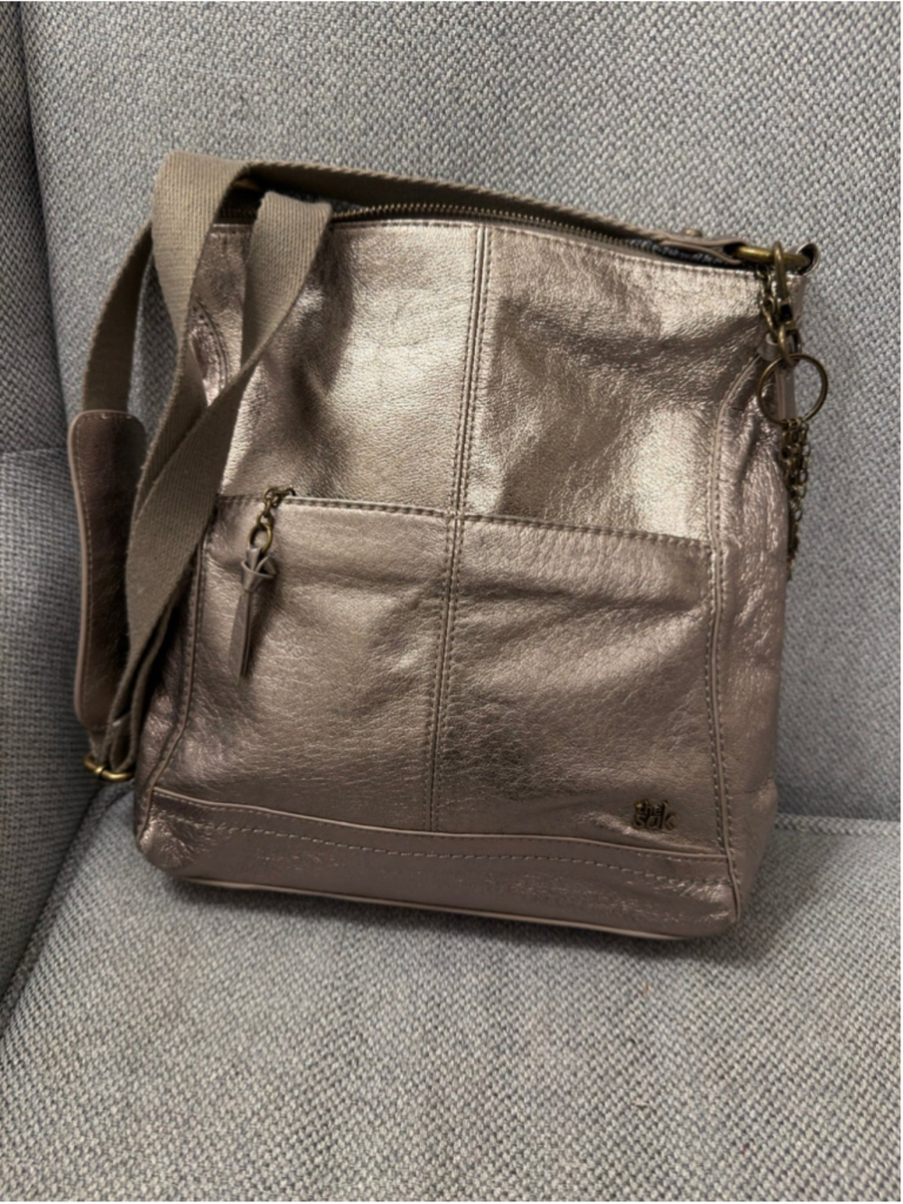 The Sak Lucia Leather Crossbody Bag, metallic gold leather with keychain
